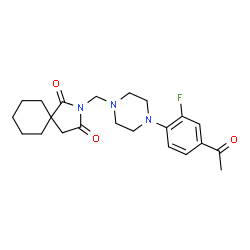 ChemSpider 2D Image | 2-{[4-(4-Acetyl-2-fluorophenyl)-1-piperazinyl]methyl}-2-azaspiro[4.5]decane-1,3-dione | C22H28FN3O3