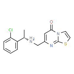 ChemSpider 2D Image | (1S)-1-(2-Chlorophenyl)-N-[(5-oxo-5H-[1,3]thiazolo[3,2-a]pyrimidin-7-yl)methyl]ethanaminium | C15H15ClN3OS