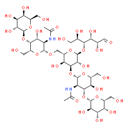 ChemSpider 2D Image | beta-D-Galactopyranosyl-(1->4)-2-acetamido-2-deoxy-beta-D-galactopyranosyl-(1->6)-[beta-D-galactopyranosyl-(1->3)-2-acetamido-2-deoxy-beta-D-glucopyranosyl-(1->3)]-alpha-L-altropyranosyl-(1->4)-D-gluc
ose | C40H68N2O31