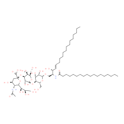 ChemSpider 2D Image | (2S,3R,4E)-3-Hydroxy-2-(stearoylamino)-4-octadecen-1-yl 5-acetamido-3,5-dideoxy-6-[(1R,2R)-1,2,3-trihydroxypropyl]-beta-L-threo-hex-2-ulopyranonosyl-(2->3)-beta-D-galactopyranosyl-(1->4)-beta-D-mannop
yranoside | C59H108N2O21