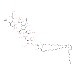 ChemSpider 2D Image | (2S,3R,4E)-3-Hydroxy-2-[(15Z)-15-tetracosenoylamino]-4-octadecen-1-yl 5-acetamido-6-[(1S,2R)-2-({5-acetamido-3,5-dideoxy-6-[(1R,2R)-1,2,3-trihydroxypropyl]-beta-L-threo-hex-2-ulopyranonosyl}oxy)-1,3-d
ihydroxypropyl]-3,5-dideoxy-beta-L-threo-hex-2-ulopyranonosyl-(2->3)-beta-D-galactopyranosyl-(1->4)-beta-D-mannopyranoside | C76H135N3O29