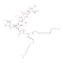 ChemSpider 2D Image | (2S,3R)-3-Hydroxy-2-[(11Z)-11-octadecenoylamino]-4-octadecen-1-yl 5-acetamido-3,5-dideoxy-6-[(1R,2R)-1,2,3-trihydroxypropyl]-beta-L-threo-hex-2-ulopyranonosyl-(2->3)-[5-acetamido-3,5-dideoxy-6-[(1R,2R
)-1,2,3-trihydroxypropyl]-beta-L-threo-hex-2-ulopyranonosyl-(2->3)-beta-D-galactopyranosyl-(1->3)-2-deoxy-2-(2-oxopropyl)-beta-D-galactopyranosyl-(1->4)]-beta-D-galactopyranosyl-(1->4)-beta-D-glucopyr
anoside | C85H147N3O39