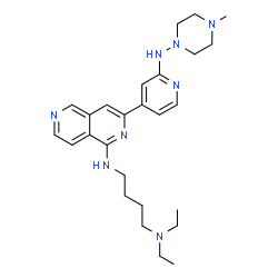 ChemSpider 2D Image | N,N-Diethyl-N'-(3-{2-[(4-methyl-1-piperazinyl)amino]-4-pyridinyl}-2,6-naphthyridin-1-yl)-1,4-butanediamine | C26H38N8