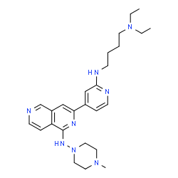 ChemSpider 2D Image | N,N-Diethyl-N'-(4-{1-[(4-methyl-1-piperazinyl)amino]-2,6-naphthyridin-3-yl}-2-pyridinyl)-1,4-butanediamine | C26H38N8