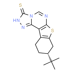 ChemSpider 2D Image | (9R)-9-(2-Methyl-2-propanyl)-8,9,10,11-tetrahydro[1]benzothieno[3,2-e][1,2,4]triazolo[4,3-c]pyrimidine-3(2H)-thione | C15H18N4S2