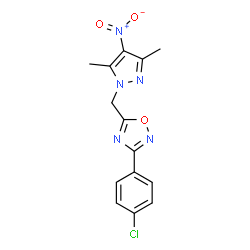 ChemSpider 2D Image | 3-(4-Chlorophenyl)-5-[(3,5-dimethyl-4-nitro-1H-pyrazol-1-yl)methyl]-1,2,4-oxadiazole | C14H12ClN5O3
