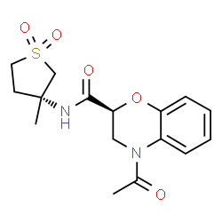 ChemSpider 2D Image | (2S)-4-Acetyl-N-[(3R)-3-methyl-1,1-dioxidotetrahydro-3-thiophenyl]-3,4-dihydro-2H-1,4-benzoxazine-2-carboxamide | C16H20N2O5S