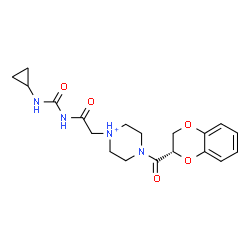 ChemSpider 2D Image | 1-{2-[(Cyclopropylcarbamoyl)amino]-2-oxoethyl}-4-[(2S)-2,3-dihydro-1,4-benzodioxin-2-ylcarbonyl]piperazin-1-ium | C19H25N4O5