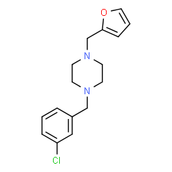 ChemSpider 2D Image | 1-(3-Chlorobenzyl)-4-(2-furylmethyl)piperazine | C16H19ClN2O
