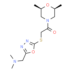 ChemSpider 2D Image | 2-({5-[(Dimethylamino)methyl]-1,3,4-oxadiazol-2-yl}sulfanyl)-1-[(2R,6S)-2,6-dimethyl-4-morpholinyl]ethanone | C13H22N4O3S