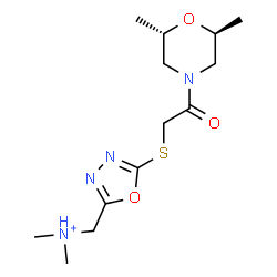 ChemSpider 2D Image | [5-({2-[(2S,6S)-2,6-Dimethyl-4-morpholinyl]-2-oxoethyl}sulfanyl)-1,3,4-oxadiazol-2-yl]-N,N-dimethylmethanaminium | C13H23N4O3S