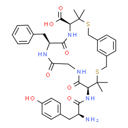 ChemSpider 2D Image | (5S,8S,14S)-8-Benzyl-4,4,15,15-tetramethyl-7,10,13-trioxo-14-(L-tyrosylamino)-3,16-dithia-6,9,12-triazabicyclo[16.3.1]docosa-1(22),18,20-triene-5-carboxylic acid | C38H47N5O7S2