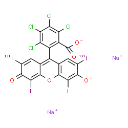 ChemSpider 2D Image | Disodium 2,3,4,5-tetrachloro-6-{4,5-diiodo-2,7-bis[(~131~I)iodo]-6-oxido-3-oxo-3H-xanthen-9-yl}benzoate | C20H2Cl4I2131I2Na2O5