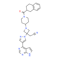 ChemSpider 2D Image | {3-[4-(7H-Pyrrolo[2,3-d]pyrimidin-4-yl)-1H-pyrazol-1-yl]-1-[1-(1,2,3,4-tetrahydro-2-naphthalenylcarbonyl)-4-piperidinyl]-3-azetidinyl}acetonitrile | C30H32N8O
