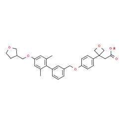 ChemSpider 2D Image | [3-(4-{[2',6'-Dimethyl-4'-(tetrahydro-3-furanylmethoxy)-3-biphenylyl]methoxy}phenyl)-3-oxetanyl]acetic acid | C31H34O6