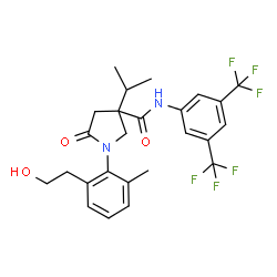 ChemSpider 2D Image | N-[3,5-Bis(trifluoromethyl)phenyl]-1-[2-(2-hydroxyethyl)-6-methylphenyl]-3-isopropyl-5-oxo-3-pyrrolidinecarboxamide | C25H26F6N2O3