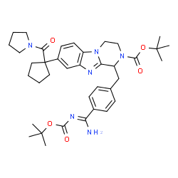 ChemSpider 2D Image | 2-Methyl-2-propanyl 1-[4-(N'-{[(2-methyl-2-propanyl)oxy]carbonyl}carbamimidoyl)benzyl]-8-[1-(1-pyrrolidinylcarbonyl)cyclopentyl]-3,4-dihydropyrazino[1,2-a]benzimidazole-2(1H)-carboxylate | C38H50N6O5