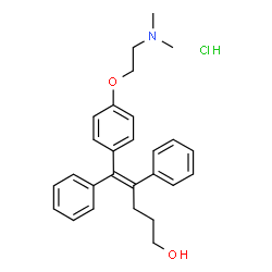 ChemSpider 2D Image | (4Z)-5-{4-[2-(Dimethylamino)ethoxy]phenyl}-4,5-diphenyl-4-penten-1-ol hydrochloride (1:1) | C27H32ClNO2