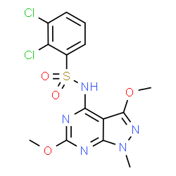 ChemSpider 2D Image | 2,3-Dichloro-N-(3,6-dimethoxy-1-methyl-1H-pyrazolo[3,4-d]pyrimidin-4-yl)benzenesulfonamide | C14H13Cl2N5O4S