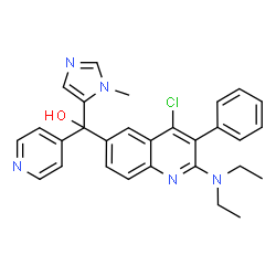ChemSpider 2D Image | [4-Chloro-2-(diethylamino)-3-phenyl-6-quinolinyl](1-methyl-1H-imidazol-5-yl)4-pyridinylmethanol | C29H28ClN5O