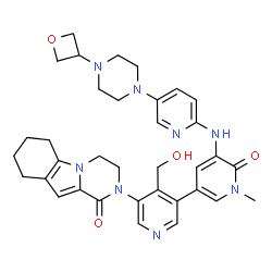 ChemSpider 2D Image | 2-[4-(Hydroxymethyl)-1'-methyl-5'-({5-[4-(3-oxetanyl)-1-piperazinyl]-2-pyridinyl}amino)-6'-oxo-1',6'-dihydro-3,3'-bipyridin-5-yl]-3,4,6,7,8,9-hexahydropyrazino[1,2-a]indol-1(2H)-one | C35H40N8O4
