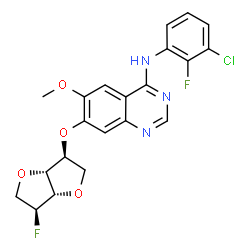 ChemSpider 2D Image | 1,4:3,6-Dianhydro-5-O-{4-[(3-chloro-2-fluorophenyl)amino]-6-methoxy-7-quinazolinyl}-2-deoxy-2-fluoro-L-iditol | C21H18ClF2N3O4