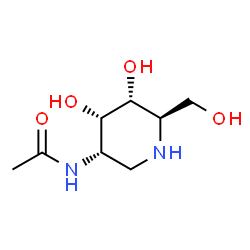ChemSpider 2D Image | N-[(3S,4S,5R,6R)-4,5-Dihydroxy-6-(hydroxymethyl)-3-piperidinyl]acetamide | C8H16N2O4