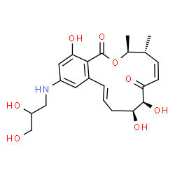 ChemSpider 2D Image | (3S,4R,5Z,8S,9S,11E)-14-[(2,3-Dihydroxypropyl)amino]-8,9,16-trihydroxy-3,4-dimethyl-3,4,9,10-tetrahydro-1H-2-benzoxacyclotetradecine-1,7(8H)-dione | C22H29NO8