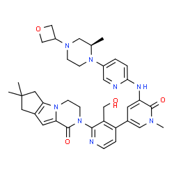 ChemSpider 2D Image | 2-[3'-(Hydroxymethyl)-1-methyl-5-({5-[(2R)-2-methyl-4-(3-oxetanyl)-1-piperazinyl]-2-pyridinyl}amino)-6-oxo-1,6-dihydro-3,4'-bipyridin-2'-yl]-7,7-dimethyl-3,4,7,8-tetrahydro-2H-cyclopenta[4,5]pyrrolo[1
,2-a]pyrazin-1(6H)-one | C37H44N8O4