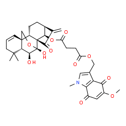 ChemSpider 2D Image | (5beta,6beta,7alpha,8alpha,9beta,10alpha,13alpha,14R)-6,7-Dihydroxy-15-oxo-7,20-epoxykaura-1,16-dien-14-yl (5-methoxy-1-methyl-4,7-dioxo-4,7-dihydro-1H-indol-3-yl)methyl succinate | C35H39NO11