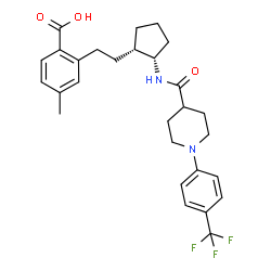 ChemSpider 2D Image | 4-Methyl-2-(2-{(1S,2S)-2-[({1-[4-(trifluoromethyl)phenyl]-4-piperidinyl}carbonyl)amino]cyclopentyl}ethyl)benzoic acid | C28H33F3N2O3