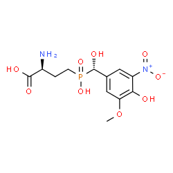 ChemSpider 2D Image | (2S)-2-Amino-4-{hydroxy[(S)-hydroxy(4-hydroxy-3-methoxy-5-nitrophenyl)methyl]phosphoryl}butanoic acid | C12H17N2O9P