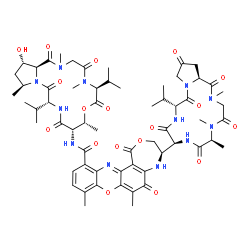 ChemSpider 2D Image | (4R)-N-[(6S,9R,10S,13R,16S,18S,18aS)-18-Hydroxy-6,13-diisopropyl-2,5,9,16-tetramethyl-1,4,7,11,14-pentaoxohexadecahydro-1H-pyrrolo[2,1-i][1,4,7,10,13]oxatetraazacyclohexadecin-10-yl]-4-[(6S,9S,12R,17a
S)-12-isopropyl-2,5,6-trimethyl-1,4,7,10,13,16-hexaoxohexadecahydro-1H-pyrrolo[1,2-a][1,4,7,10,13]pentaazacyclopentadecin-9-yl]-7,9-dimethyl-1,6-dioxo-1,4,5,6-tetrahydro-3H-[1,4]oxazepino[6,5-a]phenox
azine-12-carboxamide | C61H80N12O18
