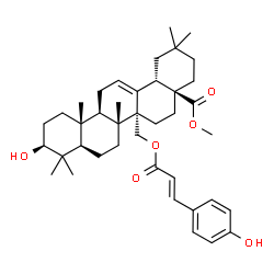ChemSpider 2D Image | Methyl (3beta)-3-hydroxy-27-{[(2E)-3-(4-hydroxyphenyl)-2-propenoyl]oxy}olean-12-en-28-oate | C40H56O6