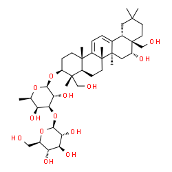 ChemSpider 2D Image | (3beta,16alpha)-16,23,28-Trihydroxyoleana-9(11),12-dien-3-yl 6-deoxy-3-O-beta-D-glucopyranosyl-beta-D-galactopyranoside | C42H68O13