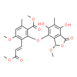 ChemSpider 2D Image | Methyl 2-{[(3S)-5,7-dihydroxy-3-methoxy-6-methyl-1-oxo-1,3-dihydro-2-benzofuran-4-yl]oxy}-4-methoxy-3-[(1E)-3-methoxy-3-oxo-1-propen-1-yl]-6-methylbenzoate | C24H24O11