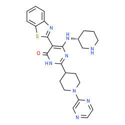 ChemSpider 2D Image | 5-(1,3-Benzothiazol-2-yl)-6-[(3R)-3-piperidinylamino]-2-[1-(2-pyrazinyl)-4-piperidinyl]-4(3H)-pyrimidinone | C25H28N8OS