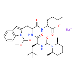 ChemSpider 2D Image | Sodium N-{[(2R,6S)-2,6-dimethyl-1-piperidinyl]carbonyl}-4-methyl-L-leucyl-N-[(1R)-1-carboxylatopentyl]-3-[1-(methoxycarbonyl)-1H-indol-2-yl]-D-alaninamide | C34H50N5NaO7