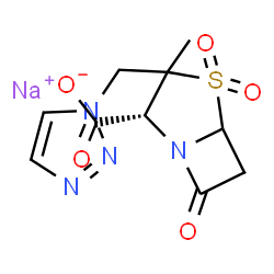 ChemSpider 2D Image | Sodium (2R)-3-methyl-7-oxo-3-(1H-1,2,3-triazol-1-ylmethyl)-4-thia-1-azabicyclo[3.2.0]heptane-2-carboxylate 4,4-dioxide | C10H11N4NaO5S