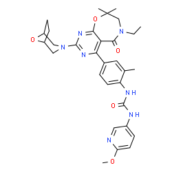 ChemSpider 2D Image | 1-{4-[6-Ethyl-8,8-dimethyl-2-(8-oxa-3-azabicyclo[3.2.1]oct-3-yl)-5-oxo-5,6,7,8-tetrahydropyrimido[5,4-f][1,4]oxazepin-4-yl]-2-methylphenyl}-3-(6-methoxy-3-pyridinyl)urea | C31H37N7O5