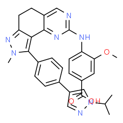 ChemSpider 2D Image | 4-({9-[4-(1-Isopropyl-1H-pyrazol-4-yl)phenyl]-8-methyl-6,8-dihydro-5H-pyrazolo[3,4-h]quinazolin-2-yl}amino)-3-methoxybenzoic acid | C30H29N7O3