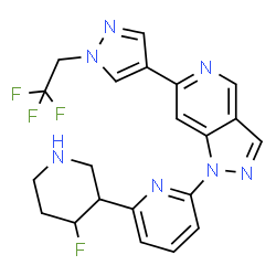 ChemSpider 2D Image | 1-[6-(4-Fluoro-3-piperidinyl)-2-pyridinyl]-6-[1-(2,2,2-trifluoroethyl)-1H-pyrazol-4-yl]-1H-pyrazolo[4,3-c]pyridine | C21H19F4N7
