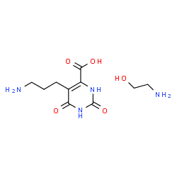 ChemSpider 2D Image | 5-(3-Aminopropyl)-2,6-dioxo-1,2,3,6-tetrahydro-4-pyrimidinecarboxylic acid - 2-aminoethanol (1:1) | C10H18N4O5