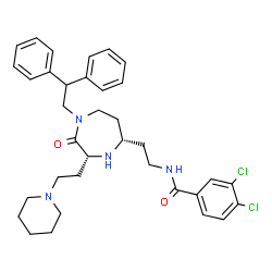 ChemSpider 2D Image | 3,4-Dichloro-N-(2-{(3R,5S)-1-(2,2-diphenylethyl)-2-oxo-3-[2-(1-piperidinyl)ethyl]-1,4-diazepan-5-yl}ethyl)benzamide | C35H42Cl2N4O2