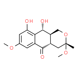 ChemSpider 2D Image | (3S,4aS,10R,10aR)-9,10-Dihydroxy-3,7-dimethoxy-3-methyl-4,4a,10,10a-tetrahydro-1H-benzo[g]isochromen-5(3H)-one | C16H20O6
