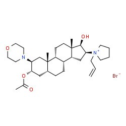 ChemSpider 2D Image | (2beta,3alpha,5beta,9beta,14beta,16beta,17beta)-3-Acetoxy-16-(1-allyl-1-pyrrolidiniumyl)-17-hydroxy-2-(4-morpholinyl)androstane bromide | C32H53BrN2O4