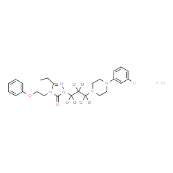 ChemSpider 2D Image | 2-{3-[4-(3-Chlorophenyl)-1-piperazinyl](~2~H_6_)propyl}-5-ethyl-4-(2-phenoxyethyl)-2,4-dihydro-3H-1,2,4-triazol-3-one hydrochloride (1:1) | C25H27D6Cl2N5O2