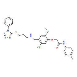 ChemSpider 2D Image | 2-{5-Chloro-2-methoxy-4-[({3-[(1-phenyl-1H-tetrazol-5-yl)sulfanyl]propyl}amino)methyl]phenoxy}-N-(4-methylphenyl)acetamide | C27H29ClN6O3S