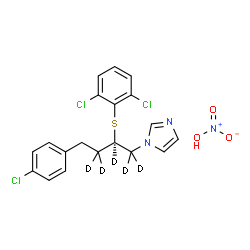 ChemSpider 2D Image | 1-[(2R)-4-(4-Chlorophenyl)-2-[(2,6-dichlorophenyl)sulfanyl](1,1,2,3,3-~2~H_5_)butyl]-1H-imidazole nitrate (1:1) | C19H13D5Cl3N3O3S