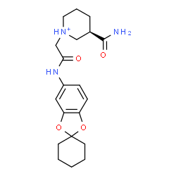 ChemSpider 2D Image | (3R)-3-Carbamoyl-1-[2-oxo-2-(spiro[1,3-benzodioxole-2,1'-cyclohexan]-5-ylamino)ethyl]piperidinium | C20H28N3O4